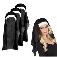 Hoofdkapje Non - 4x - zwart/wit - one size - volwassenen - klooster thema - nonnen - carnaval Hoofdkapje Non - 4x - zwart/wit - one size - volwassenen - klooster thema - nonnen - carnaval