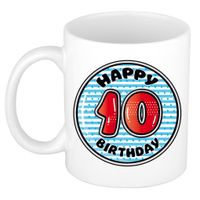 Verjaardag cadeau mok - 10 jaar - blauw - gestreept - 300 ml - keramiek   - - thumbnail