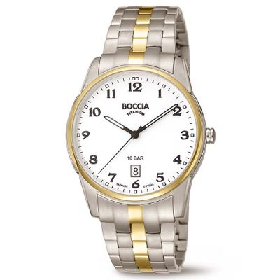 Boccia 3632-03 Horloge titanium ziliver-en goudkleurig-wit 39 mm