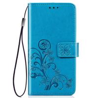Vier blad clasp reliëf gesp mobiele telefoon bescherming lederen draagtas met Lanyard & Card slot & portemonnee & beugel functie voor vivo Y3 (blauw)