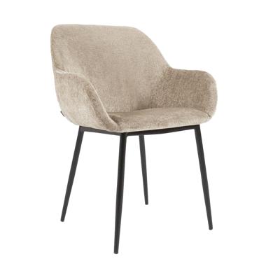 Kave Home Konna eetkamerstoel chenille Beige poot zwart