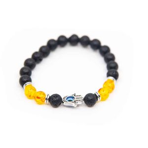 Edelsteen Armband Lavasteen met Hamsa Hand