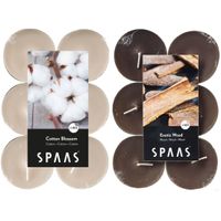 Candles by Spaas geurkaarsen - 24x stuks in 2 geuren Katoen bloesem en Exotic wood