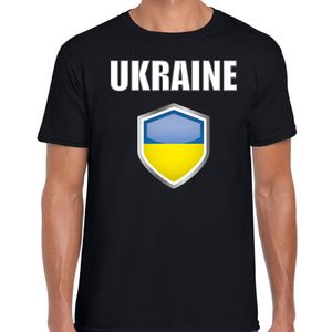 Oekraine landen supporter t-shirt met Oekraiense vlag schild zwart heren