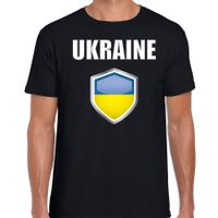 Oekraine landen supporter t-shirt met Oekraiense vlag schild zwart heren - thumbnail