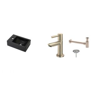 FonteinPack Houston Mat Zwart Keramiek Links 37x23 cm RVS (Keuze uit 8 kranen)