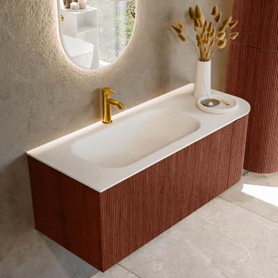 Badmeubel Mondiaz Kurve | 115 cm cm | Meubelkleur Ruby | Wastafelkleur Talc | Solid surface | Wasbak links zijde spoelbak | 1 kraangat