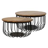 Leen Bakker - HSM Collection Salontafel Maden (2 Stuks) - Naturel/zwart - Ø60x33 Cm - Hout - Zwart#Bruin