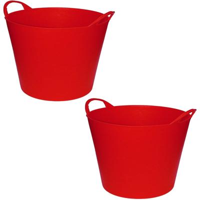Flexibele emmer/kuip - 2x stuks - rood - 42 liter - Opbergmand - Wasmand - 45 x 33 cm