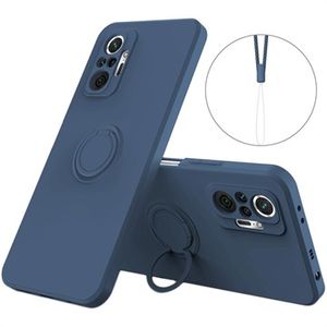 Xiaomi Redmi Note 10 Pro vloeibaar siliconen hoesje met ringhouder - blauw