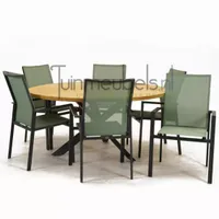 Tuinstoel Delia amandel hoge rug met Prado 160 cm teaktafel