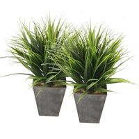 2x Groene grasplant kunstplant in zinken pot 30 cm