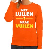 Niet Lullen maar Vullen tekst sweater oranje voor dames - thumbnail