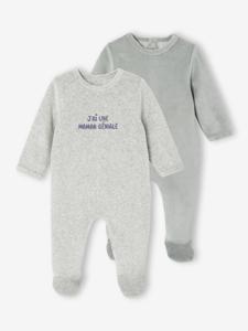 Set van 2 babyslaappakjes in fluweel / velours gemêleerd grijs