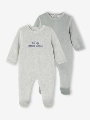 Set van 2 babyslaappakjes in fluweel / velours gemêleerd grijs