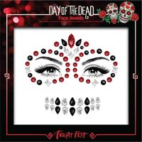 PaintGlow Face Jewels - Day of the Dead - rood/zwart - make-up steentjes - Schmink - thumbnail