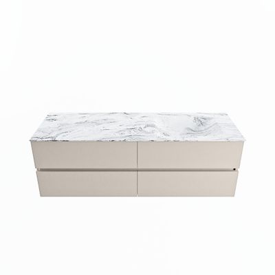 MONDIAZ VICA-DLUX 150cm badmeubel onderkast Linen 4 lades. Inbouw wastafel CLOUD rechts zonder kraangat, kleur Glace.