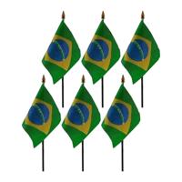 Brazilie - 6x - mini vlaggetje van 10 x 15 cm op stokje - Landen vlag - H27 cm