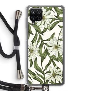 Wit bloemenpatroon: Samsung Galaxy A12 Transparant Hoesje met koord