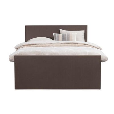 Boxspring met voetbord Liv egaal - donkerbruin - 180x200 cm - slanke poot - Leen Bakker