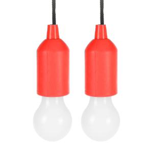 Treklamp LED licht - 2x - kunststof - rood - 15 cm - met koord van 90 cm