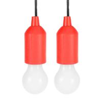 Treklamp LED licht - 2x - kunststof - rood - 15 cm - met koord van 90 cm - thumbnail