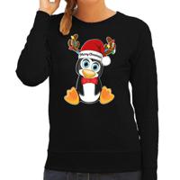 Foute Kersttrui/sweater voor dames - Merry Christmas - zwart - kerst pinguin - kerst cadeau