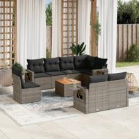 9-delige Loungeset met kussens poly rattan grijs