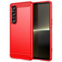 Sony Xperia 1 VI Geborsteld TPU Hoesje - Koolstofvezel - Rood