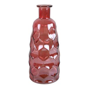 Countryfield Art Deco bloemenvaas - donkerroze transparant - glas - fles vorm - D12 x H30 cm