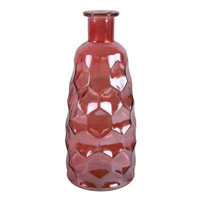 Countryfield Art Deco bloemenvaas - donkerroze transparant - glas - fles vorm - D12 x H30 cm