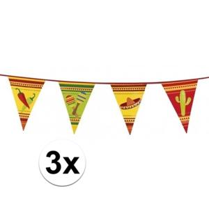Feestartikelen - 3x - Mexicaanse vlaggenlijn - 6 meter - Plastic - Mexico