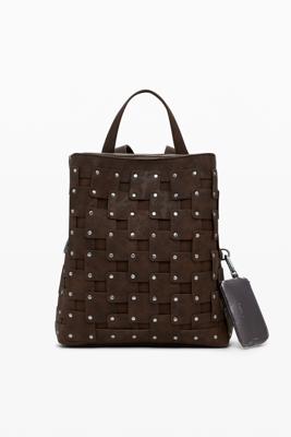 Middelgrote rugzak met patches in leerlook - BROWN - U