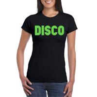 Verkleed T-shirt voor dames - disco - zwart - groen glitter - jaren 70/80 - carnaval/themafeest - thumbnail