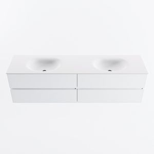 MONDIAZ VICA 180cm badmeubel onderkast Talc 4 lades. Wastafel MOON dubbel 2 kraangaten, kleur Talc.
