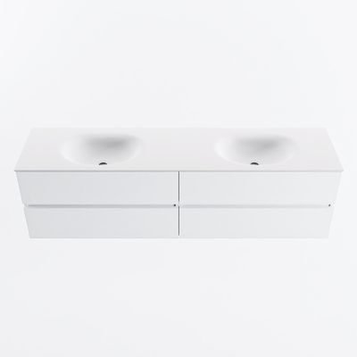 MONDIAZ VICA 180cm badmeubel onderkast Talc 4 lades. Wastafel MOON dubbel 2 kraangaten, kleur Talc.