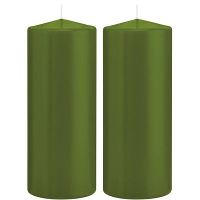 2x Kaarsen olijfgroen 8 x 20 cm 119 branduren sfeerkaarsen - Stompkaarsen 2x Kaarsen olijfgroen 8 x 20 cm 119 branduren sfeerkaarsen - Stompkaarsen
