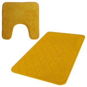 Urban Living badkamer droogloop matjes/tapijt - set 2x stuks - memory foam - okergeel - Badmatjes