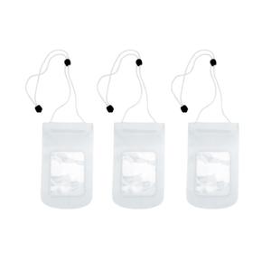 Waterdicht multifunctioneel PVC strandtasje - 3x stuks - wit - 24 x 13 cm - met nekkoord