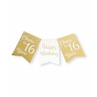 Verjaardag Vlaggenlijn 16 jaar - binnen - karton - wit/goud - 600 cm - thumbnail