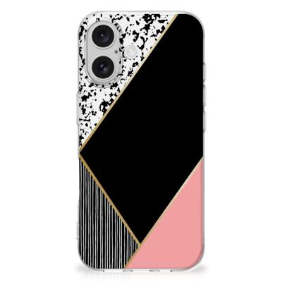 iPhone 16 plus | TPU Hoesje | Zwart Roze Vormen iPhone 16 plus | TPU Hoesje | Zwart Roze Vormen
