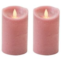 2x Antiek roze LED kaars / stompkaars met bewegende vlam 12,5 cm