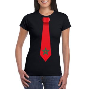 Zwart t-shirt met Marokko vlag stropdas dames