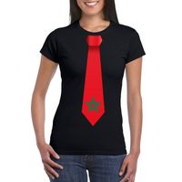 Zwart t-shirt met Marokko vlag stropdas dames - thumbnail