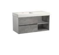Storke Edge zwevend badmeubel 110 x 52 cm beton donkergrijs met Mata High asymmetrisch linkse wastafel in mat witte solid surface - thumbnail