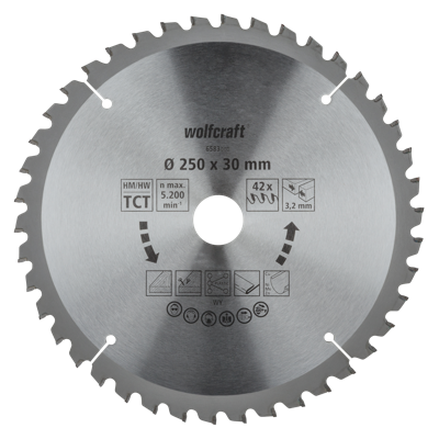 Wolfcraft Tafelcirkelzaagblad | HM | 42 Zähne | Ø250mm | 1 stuk - 6583000