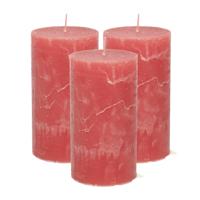 Atmosphera Stompkaars/cilinderkaars - 3x - rood - 7 x 13 cm - rustiek model