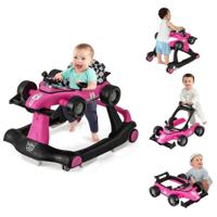 4 in-1 Loopwagen met Instelbare Hoogte en Snelheid Babykart met Anti-Slip Pads Inklapbare Babywandelaar Roze