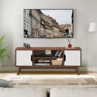 TV-Meubel In Industriële Stijl voor TV-Kasten tot 127 cm Modern Houten Multifunctioneel Opbergmeubel met Open Opbergplank (Wit)