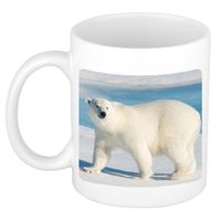 Dieren foto mok witte ijsbeer - ijsberen beker wit 300 ml - thumbnail